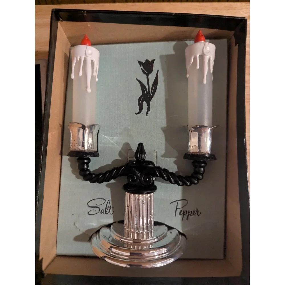 VTG Halloween Salt n Pepper Candelabra Whimsy Goth by Davis w/ Box Unused